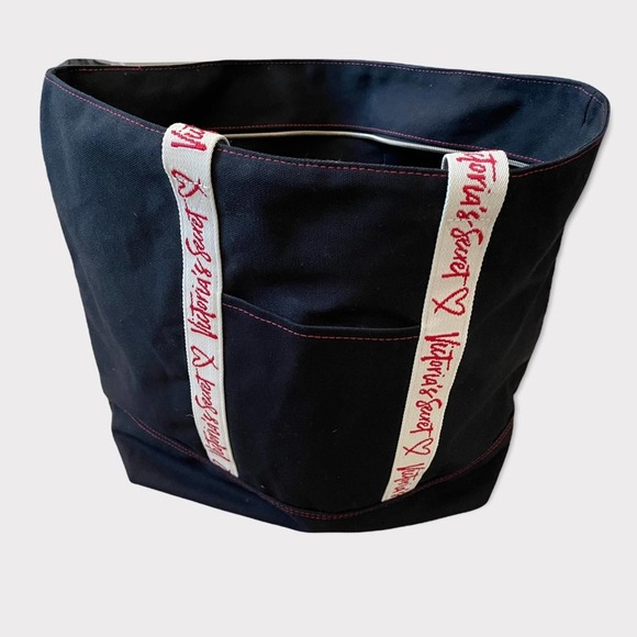 Victoria's Secret Handbags - Victorias Victoria's Secret Black Canvas Tote Zipper Love Bag